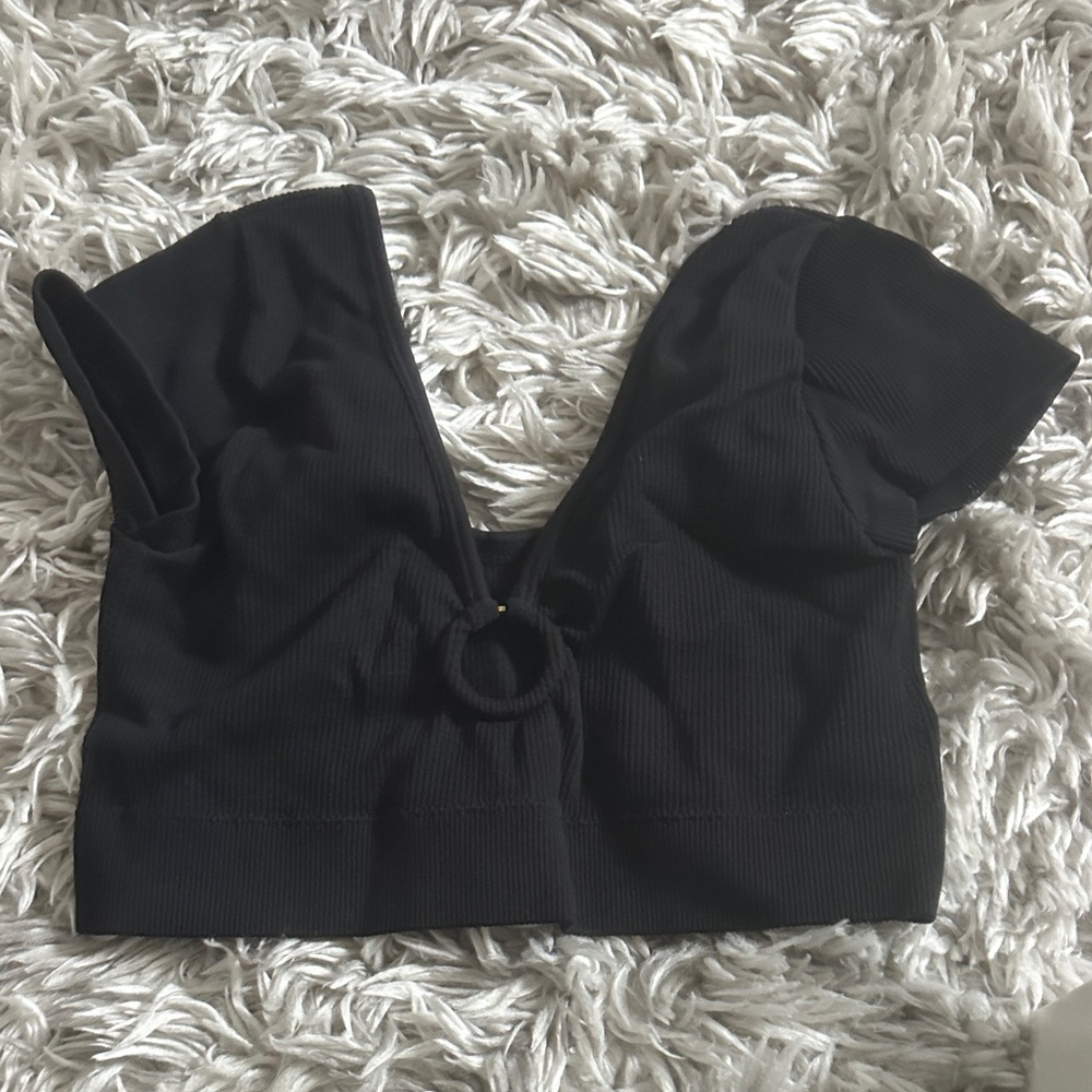 Aerie Black Ribbed Crop Top